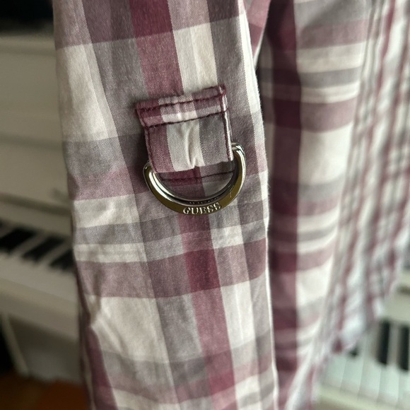 Guess Maroon and White Plaid Casual Shirt XL Embroidered - Picture 15 of 16